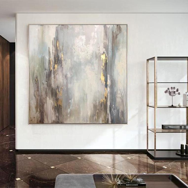 Abstract Paintings On Canvas Original Gray Painting Original Gold Leaf Painting | SPRING THAW - Trend Gallery Art | Original Abstract Paintings