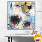 Original Blue Paintings On Canvas Modern Colorful Expressionism Art Textured White Color Painting Hand Painted Room Decor | ABSTRACT UNIVERSE 50"x50"