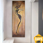 Original Abstract Figurative Artwork Modern Paintings On Canvas Creative Brown Painting Female Textured Fine Art | FEMALE STYLE 41.3"x13.7"