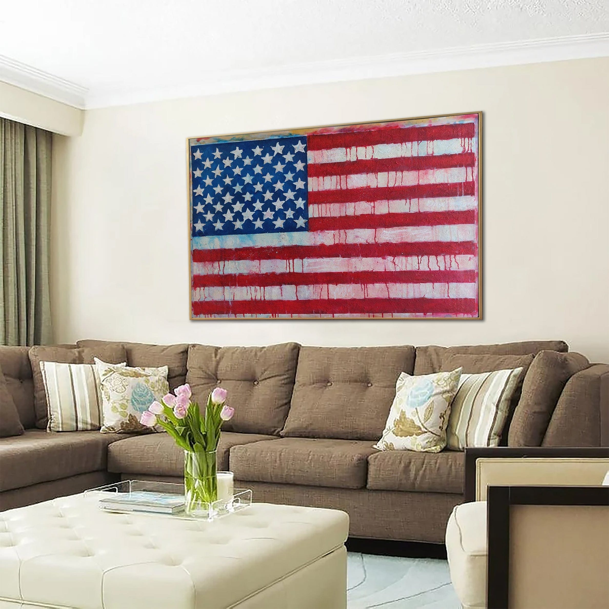 Large USA Flag Painting United States Flag Artwork on Canvas Original Neo-Expressionism Art Textured Paintings On Canvas Handmade Map Room Decor | USA FLAG 31.49"x43.30" - Trend Gallery Art | Original Abstract Paintings