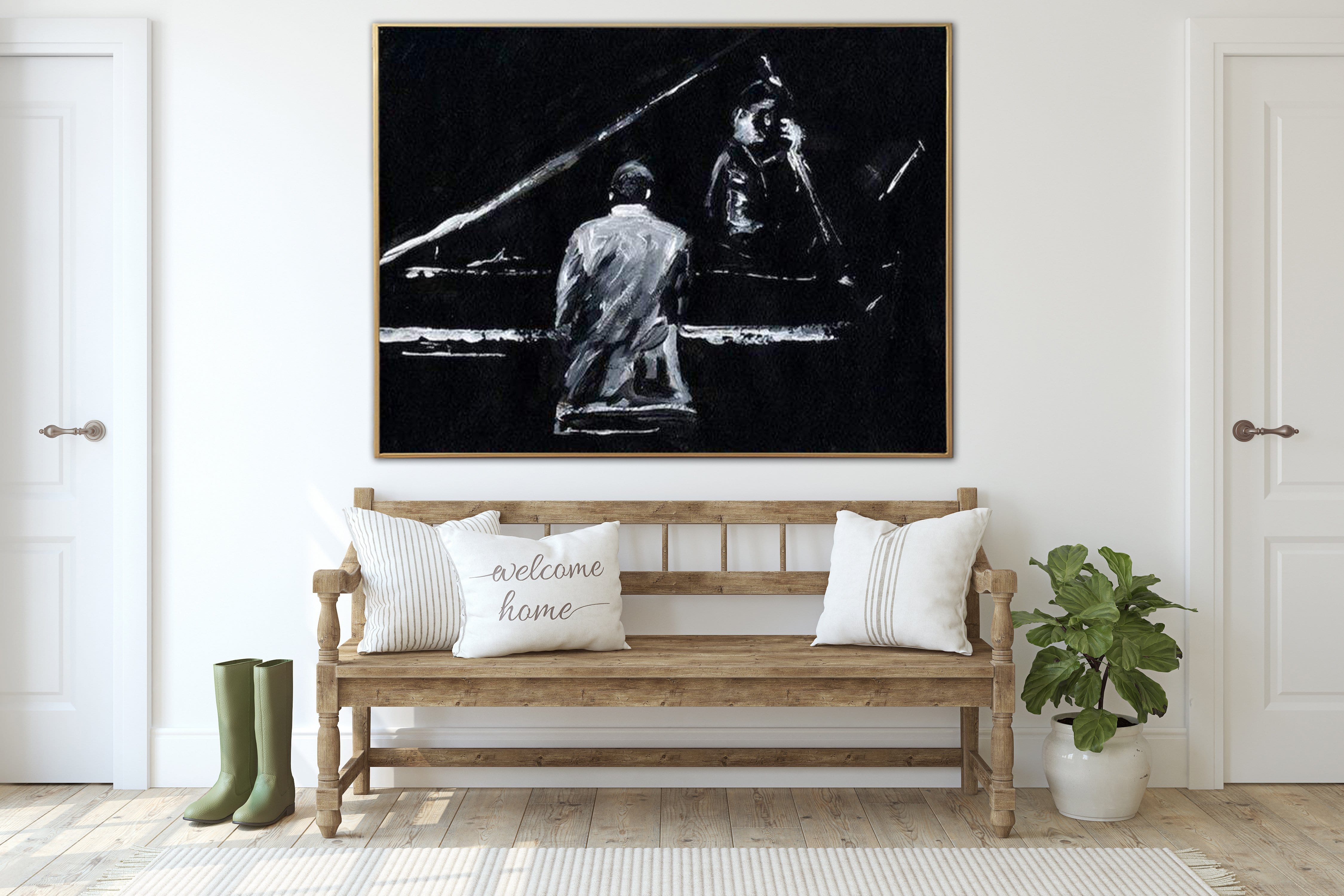 Large Oil Painting On Canvas Piano Painting Black And White Art Human Painting Art Painting Original Painting For Living Room Music Art | PIANIST - Trend Gallery Art | Original Abstract Paintings