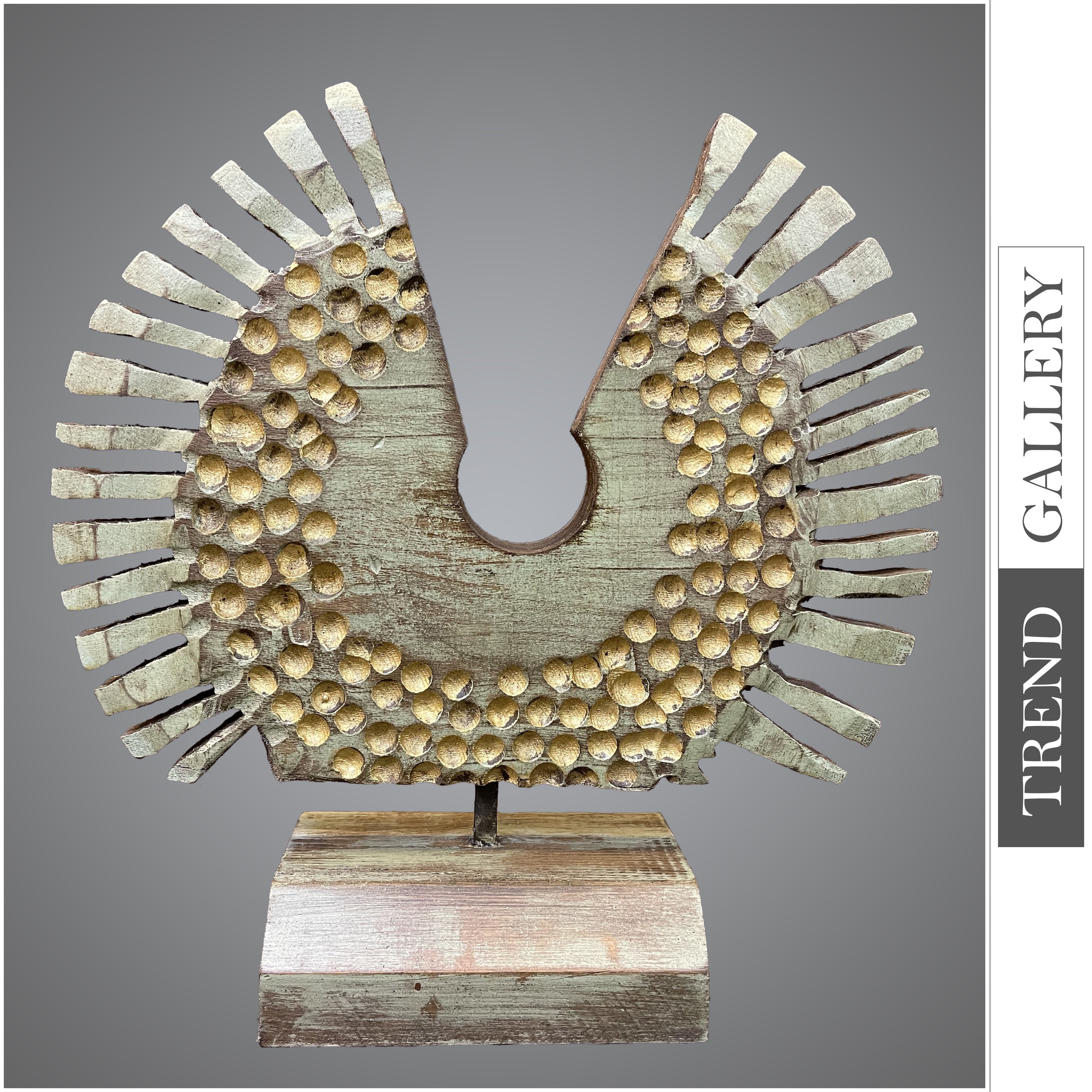 Creative Figurative Wood Sculpture Hand Carved Modern Sculpture Gold Wood Desktop Art for Home | PHEASANT 15.8"x15.8" - Trend Gallery Art | Original Abstract Paintings