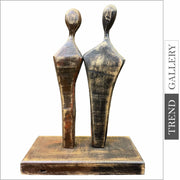 Original Figurative Wood Table Figurine Brown Couple Abstract Desktop Art for Living Room | COUPLE 12"x16.6" - Trend Gallery Art | Original Abstract Paintings