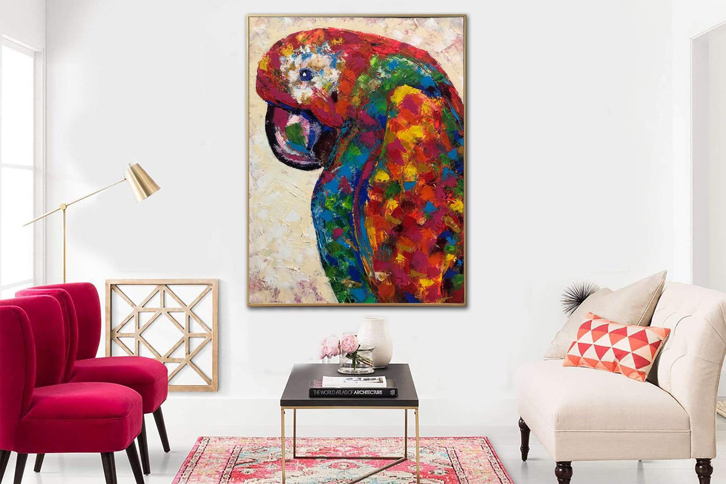 Large Parrot Painting on Canvas Vibrant Wall Art Tropical Artwork Animal Art Original Bird Wall Art Contemporary Art Aesthetic Decor | RED PARROT 40"x30" - Trend Gallery Art | Original Abstract Paintings