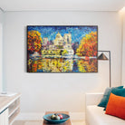 Abstract Colorful Lake Landscape Oil Painting on Canvas Large Original Modern Orange Textured Wall Art | CITY LAKE - Trend Gallery Art | Original Abstract Paintings