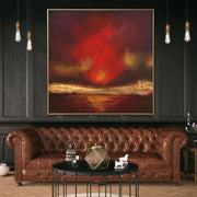 Oversized Abstract Paintings On Canvas Red Painting Gold Leaf Painting Abstract Oil Painting Original Abstract Wall Art | FIRE SKY
