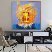 Large Original Abstract Blue And Orange Paintings On Canvas Textured Painting Creative Wall Art Modern OIl Painting | FIRE BALL - Trend Gallery Art | Original Abstract Paintings