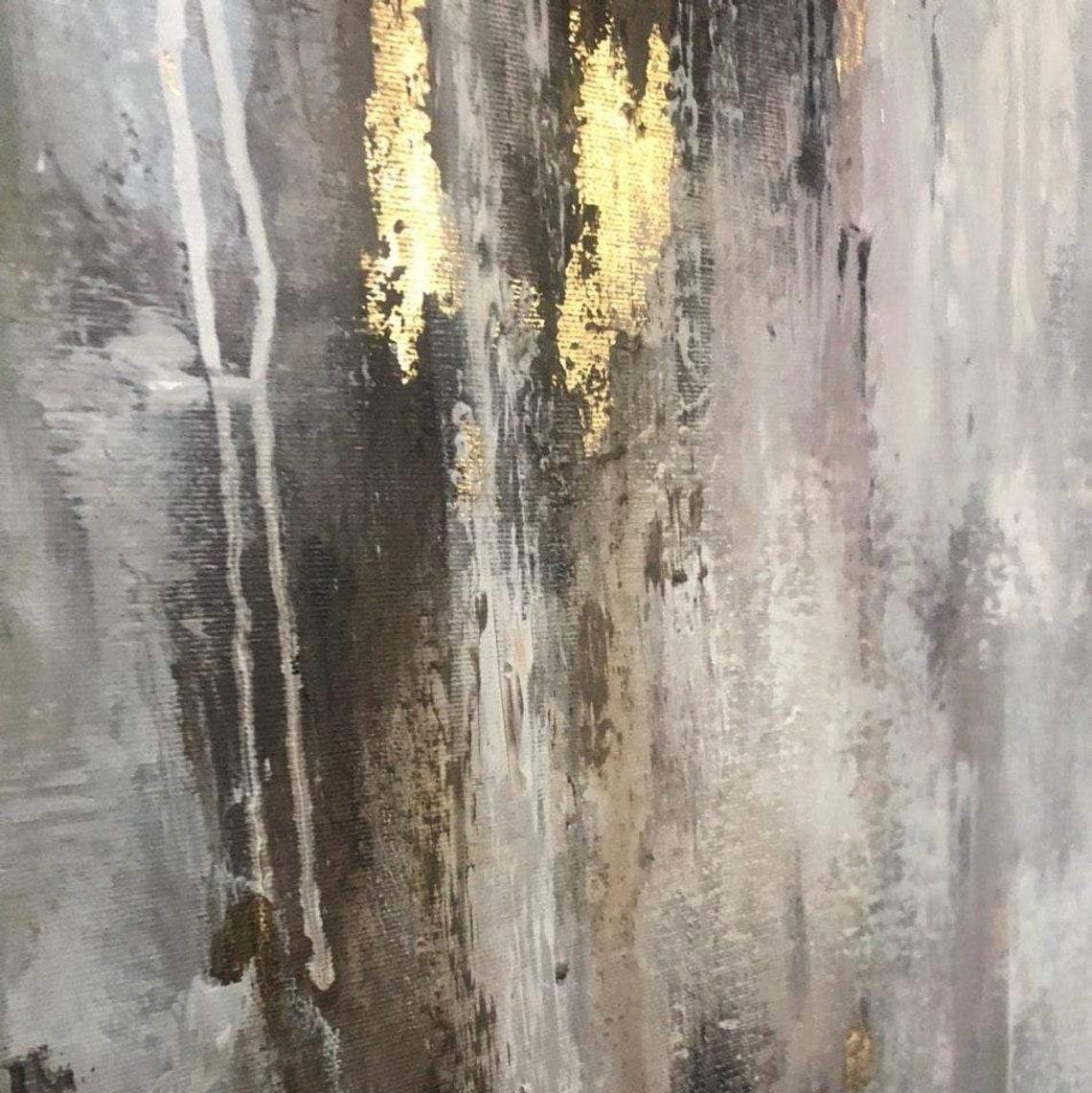 Abstract Paintings On Canvas Original Gray Painting Original Gold Leaf Painting | SPRING THAW - Trend Gallery Art | Original Abstract Paintings