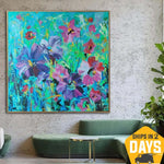 Original Abstract Flowers Paintings on Canvas Colorful Floral Art Modern Oil Painting Textured Painting | FLORAL RESONANCE 46"x46"