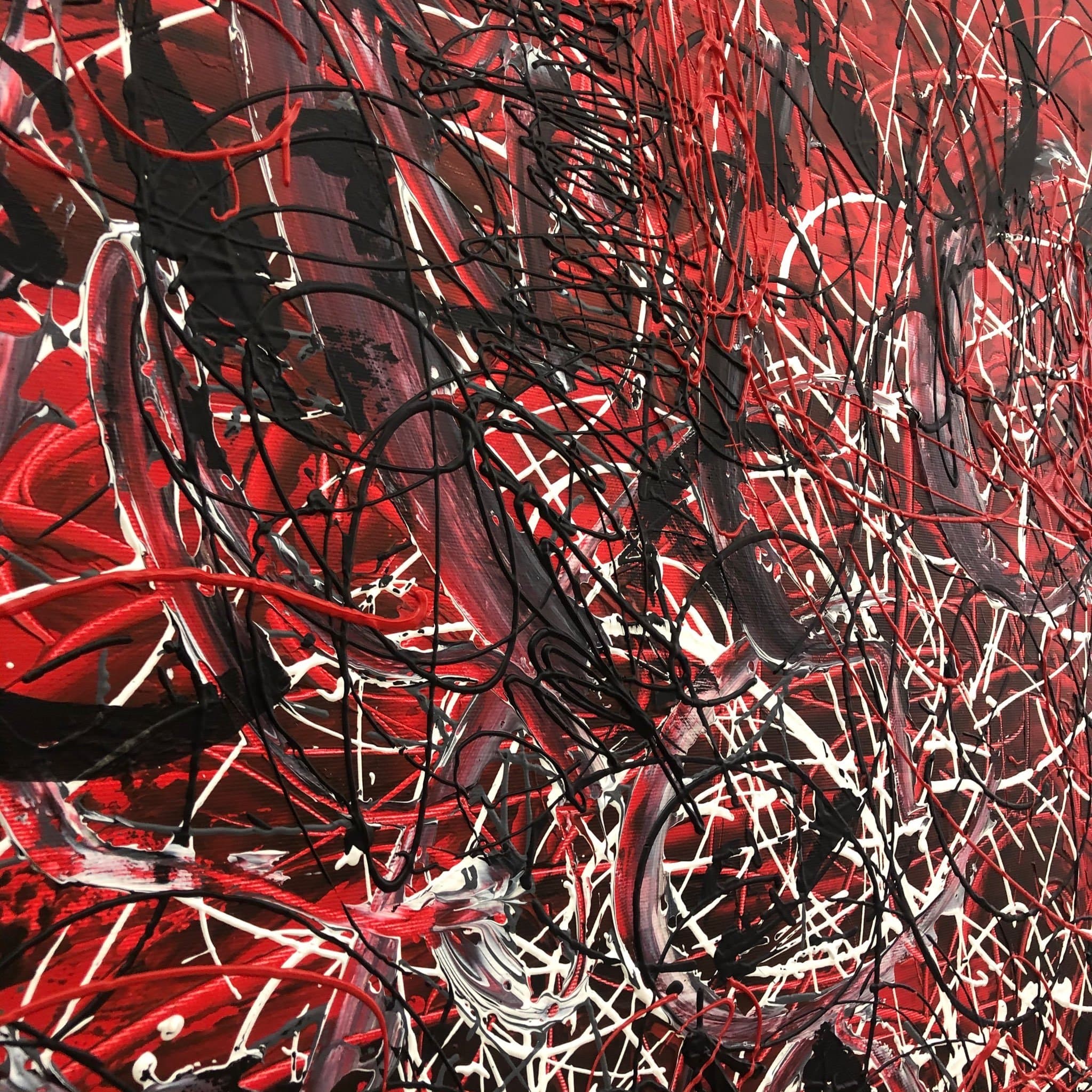 Jackson Pollock Style Paintings On Red Abstract Canvas Art Modern Fine Art Handmade Wall Art | SCARLET DREAMS - Trend Gallery Art | Original Abstract Paintings