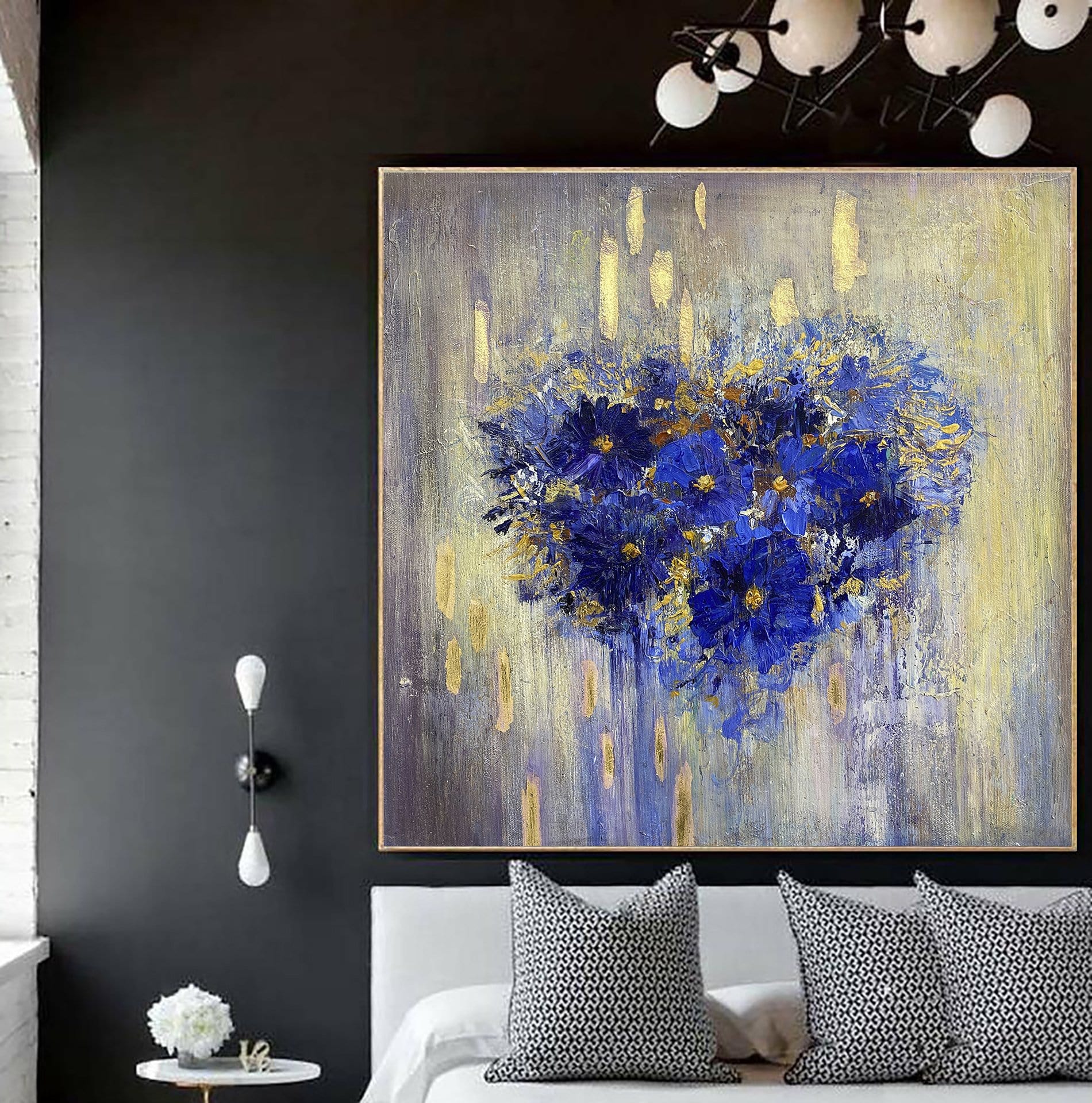 Abstract Heart Flower Painting Romantic Wall Art Colorful Painting Very Peri Beige Abstract Painting On Canvas | FLOWER HEART - Trend Gallery Art | Original Abstract Paintings