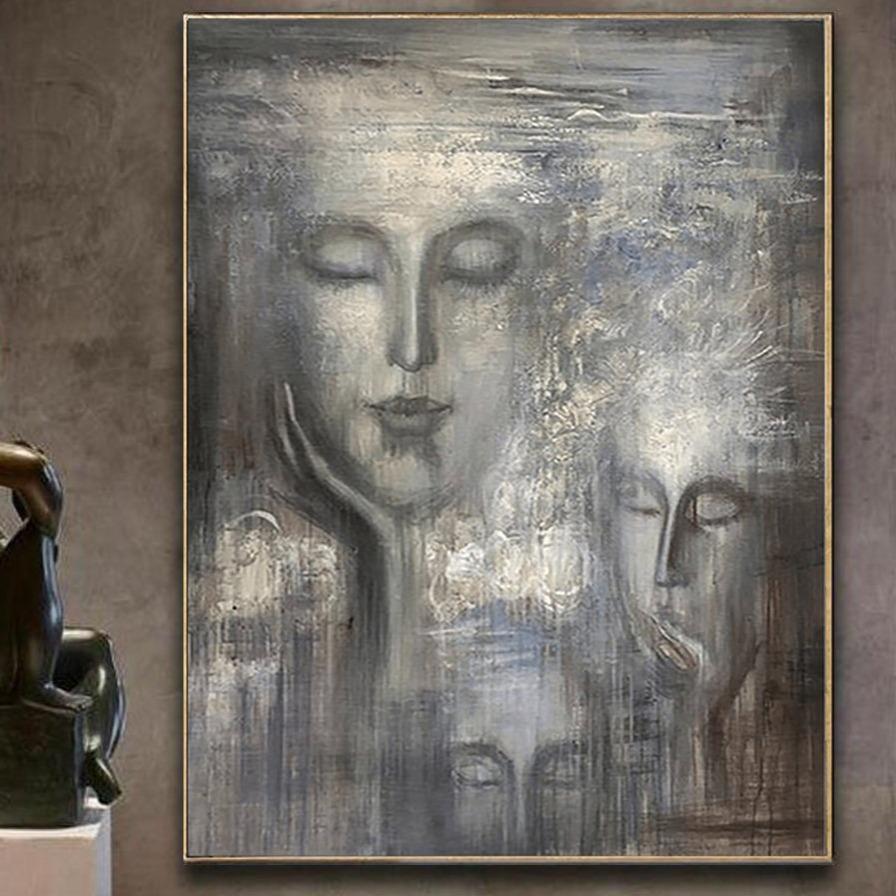 Acrylic Painting On Canvas Original Abstract Faces Painting Contemporary Art | WATER NYMPHS - Trend Gallery Art | Original Abstract Paintings