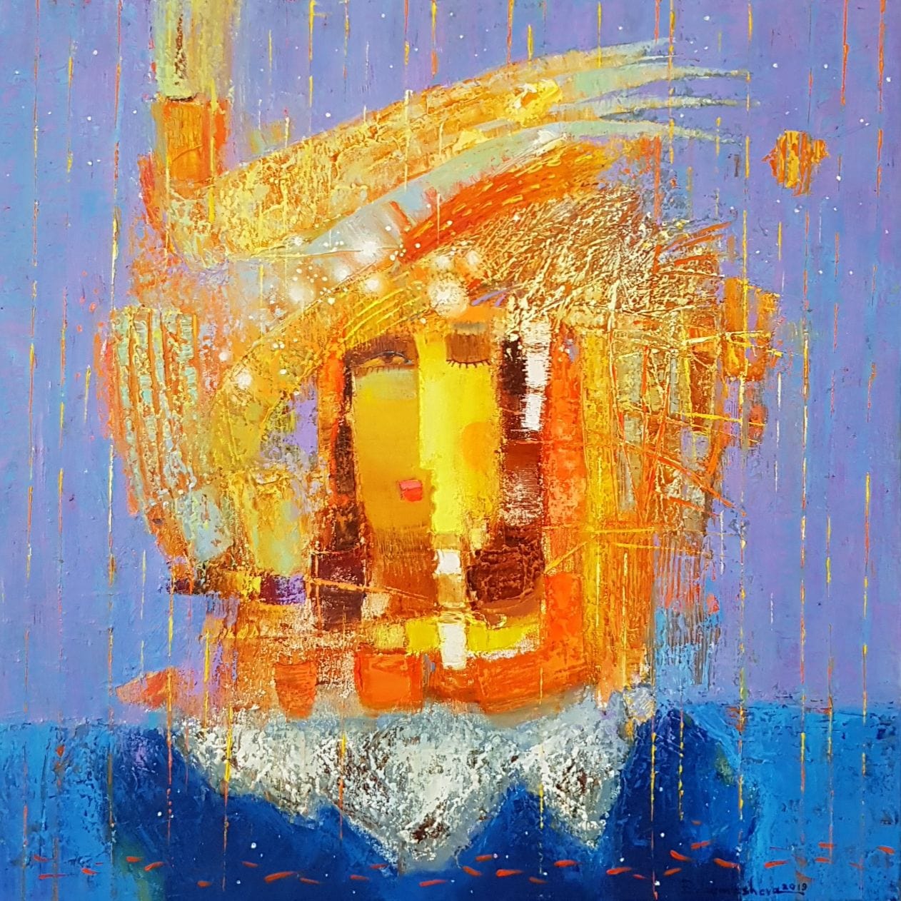 Large Original Abstract Blue And Orange Paintings On Canvas Textured Painting Creative Wall Art Modern OIl Painting | FIRE BALL - Trend Gallery Art | Original Abstract Paintings