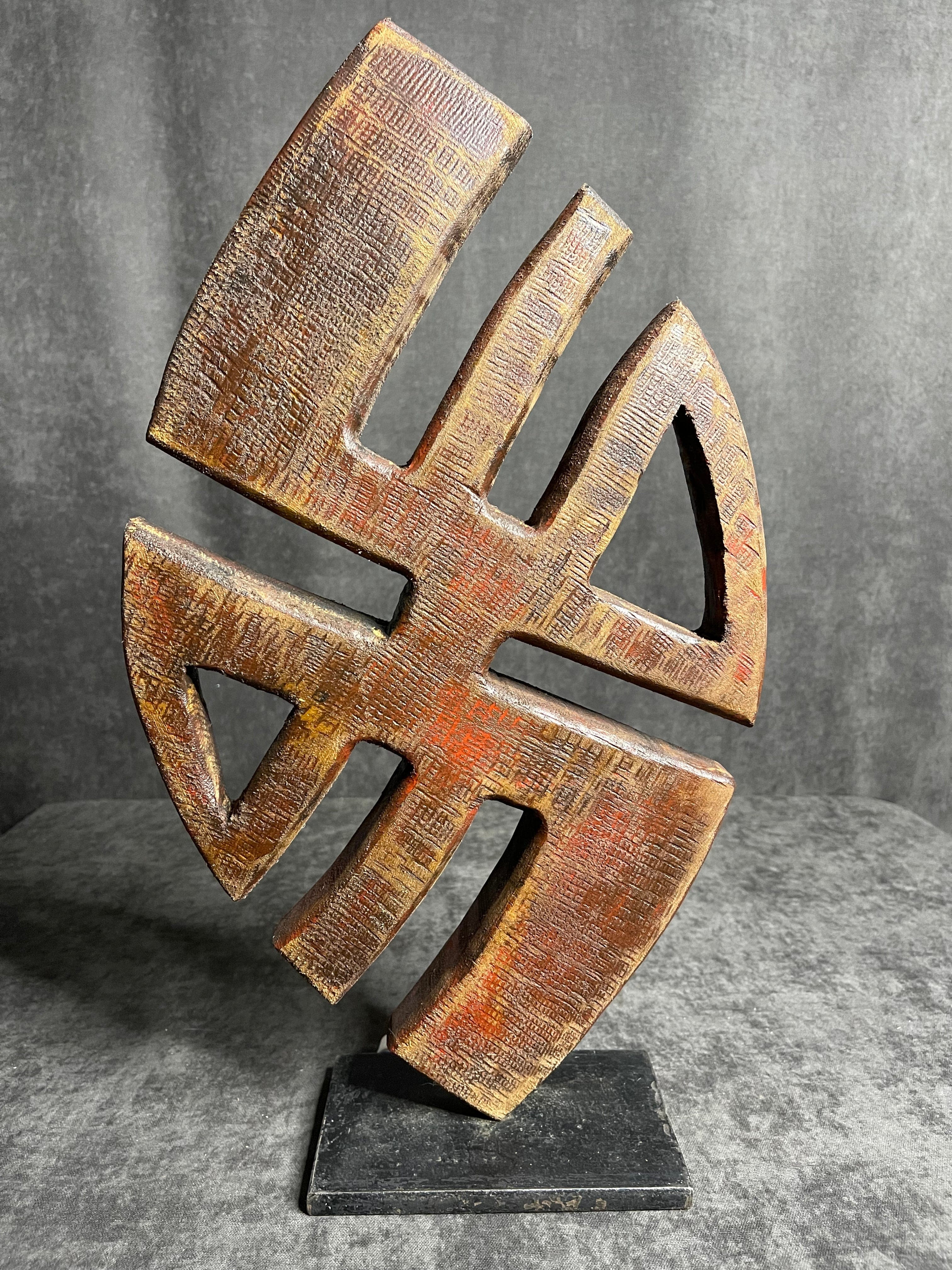 Abstract Figurative Wood Table Figurine Brown Modern Sculpture Creative Table Figurine Desktop Art | GEMINI 18"x10" - Trend Gallery Art | Original Abstract Paintings