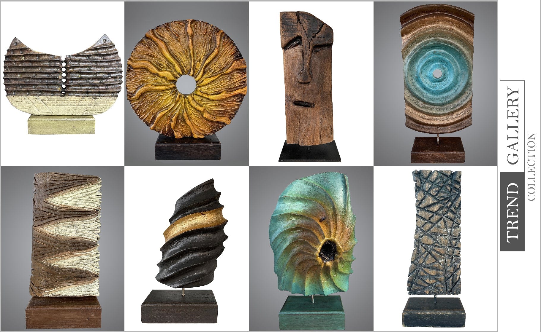 Original Brown Oval Wood Sculpture Creative Desktop Art Abstract Ribbed Table Figurine for Home Decor | ACCUMULATION 16"x11.8" - Trend Gallery Art | Original Abstract Paintings