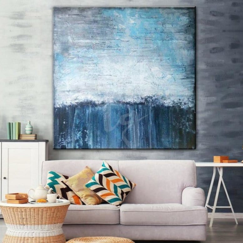 Extra Large Abstract Painting Blue Canvas White Wall Art Ocean Art | AWARENESS OF REALITY - Trend Gallery Art | Original Abstract Paintings