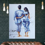 Hugging Couple Painting Romantic Wall Art Original Painting Love Couple Art | BEACH PROMENADE