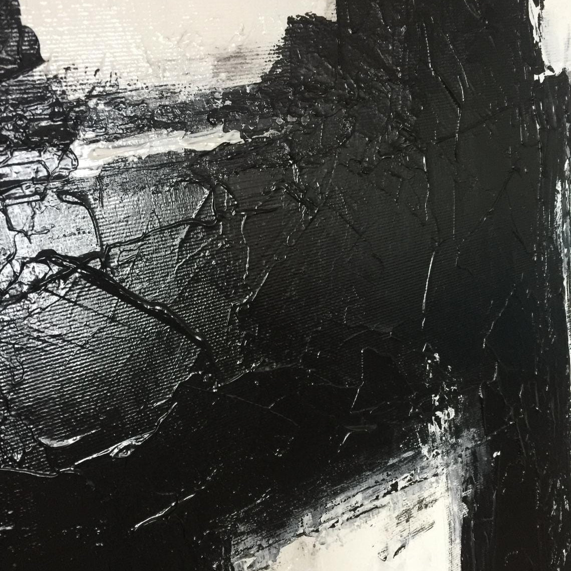 Large Canvas Art Original Black And White Art Blue Canvas Franz Kline style Texture Art | UNEXPLAINABLE FEELING - Trend Gallery Art | Original Abstract Paintings