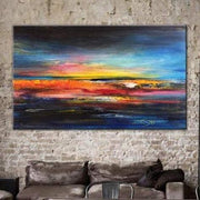 Abstract Canvas Painting Colorful Art Navy Blue Painting Orange Painting Sunset Painting | COLORFUL SUNSET - Trend Gallery Art | Original Abstract Paintings