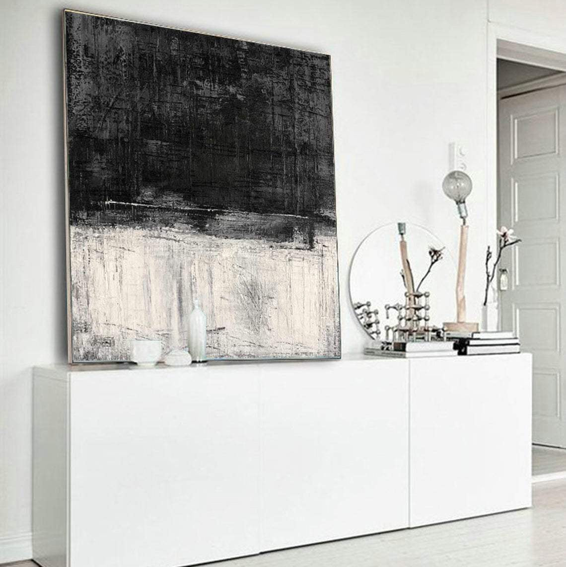 Extra Large Black And White Abstract Painting Wall Art Original Contemporary Wall Decor | SERENITY - Trend Gallery Art | Original Abstract Paintings