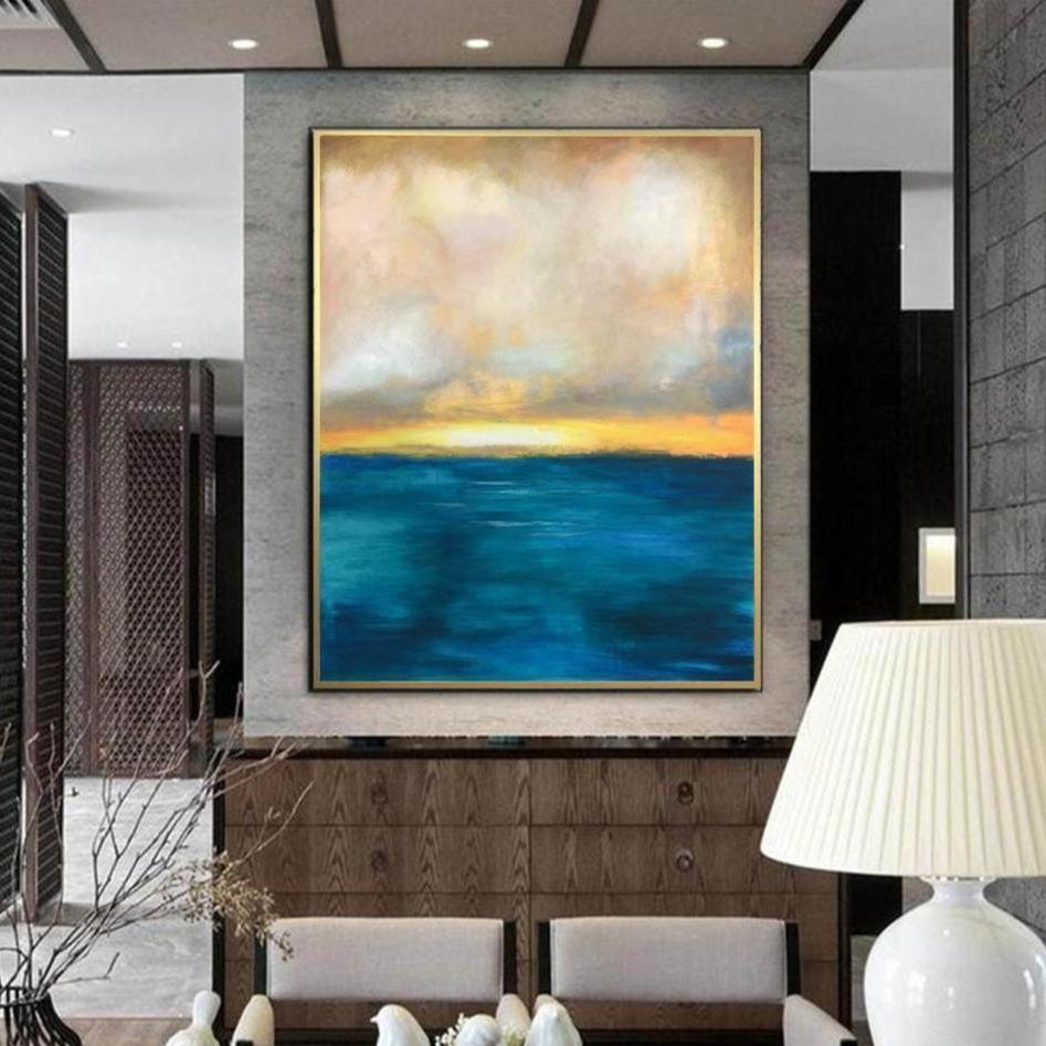 Large Abstract Paintings On Canvas Ocean Painting Blue Sunset Acrylic On Canvas | SUMMER SUNSET - Trend Gallery Art | Original Abstract Paintings