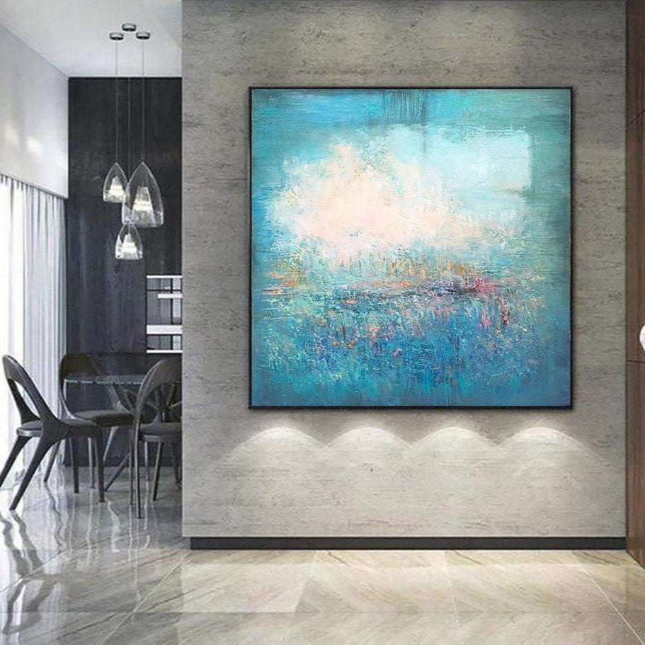 Peacock Blue Paintings On Canvas Oversized Paintings Abstract Turquoise Painting White Painting | TURQUOISE ILLUSION - Trend Gallery Art | Original Abstract Paintings