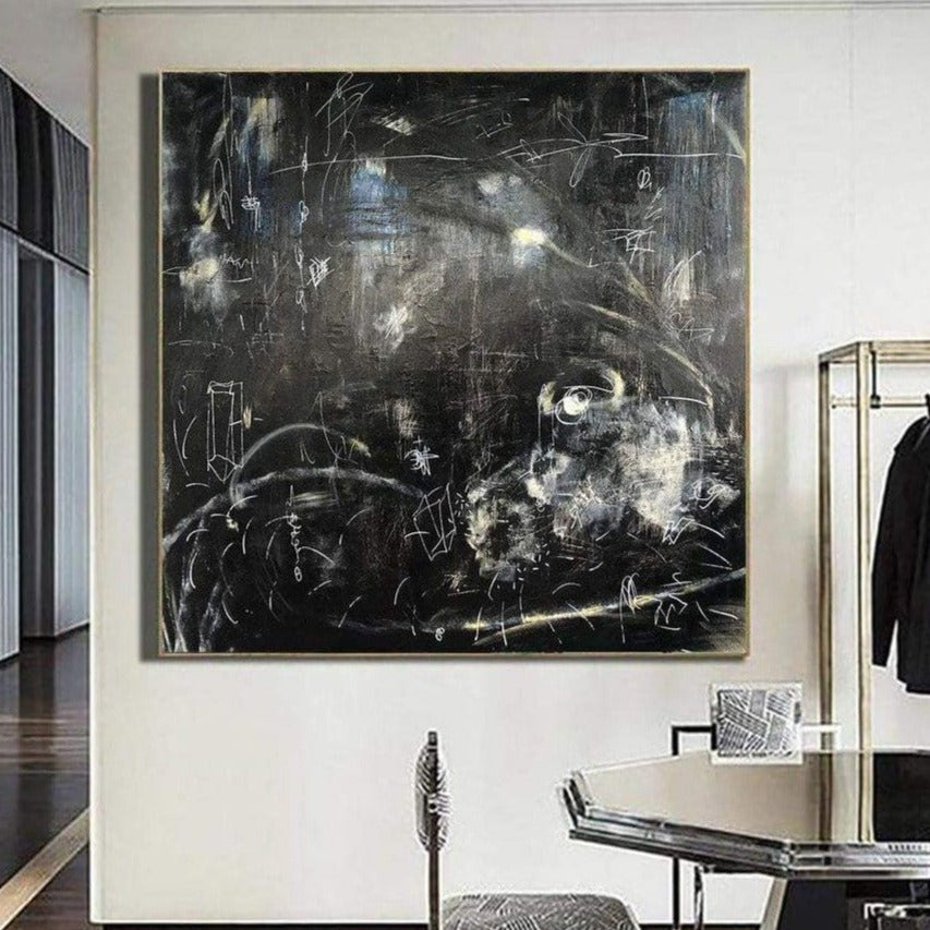 Oversized Black Abstract Painting On Canvas Oil Acrylic Artwork Modern Wall Decor | FOLLOW THE WHITE RABBIT - Trend Gallery Art | Original Abstract Paintings