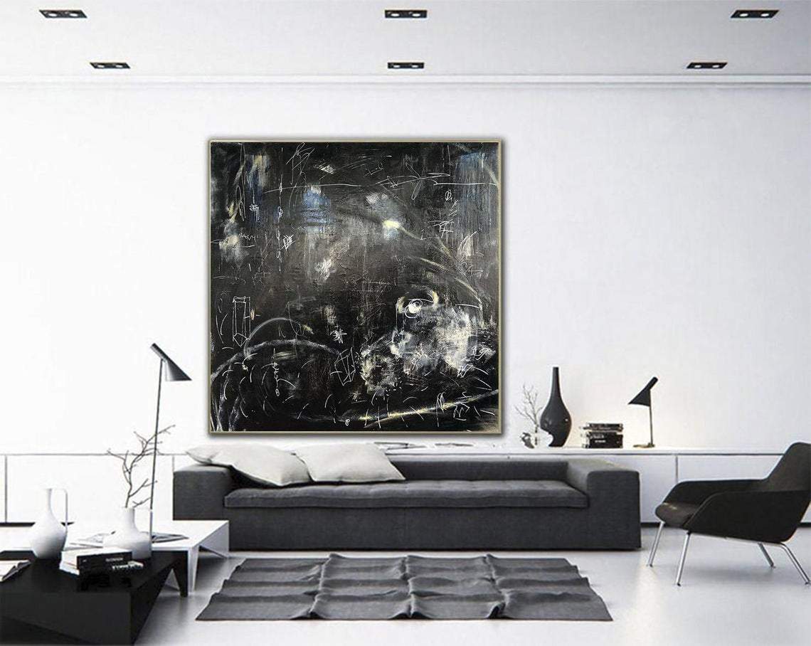 Oversized Black Abstract Painting On Canvas Oil Acrylic Artwork Modern Wall Decor | FOLLOW THE WHITE RABBIT - Trend Gallery Art | Original Abstract Paintings