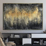 Large Abstract Canvas Art Gray Painting Gold Acrylic Modern Handmade | GOLDEN MIRAGE