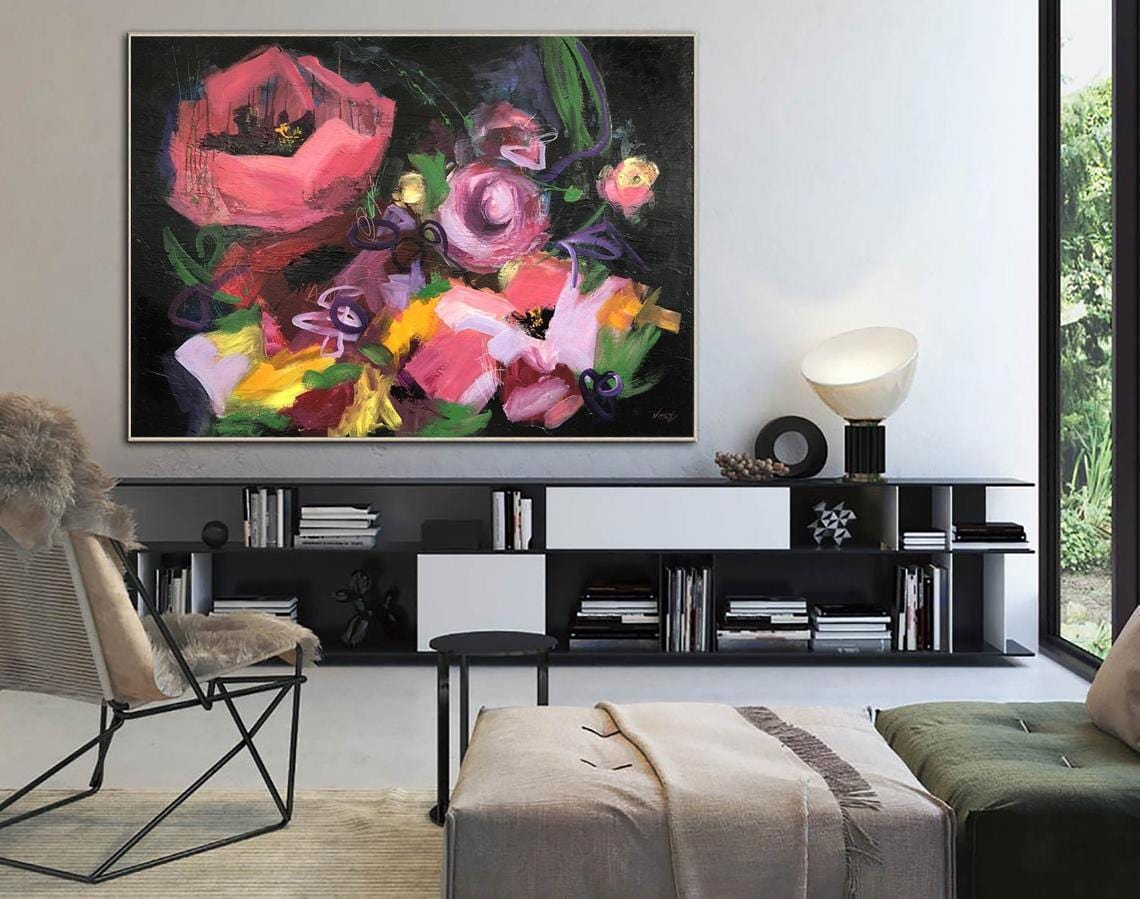 Oversize Acrylic Abstract Flower Paintings On Canvas Modern Wall Art | BOUQUET FROM THE PAST - Trend Gallery Art | Original Abstract Paintings