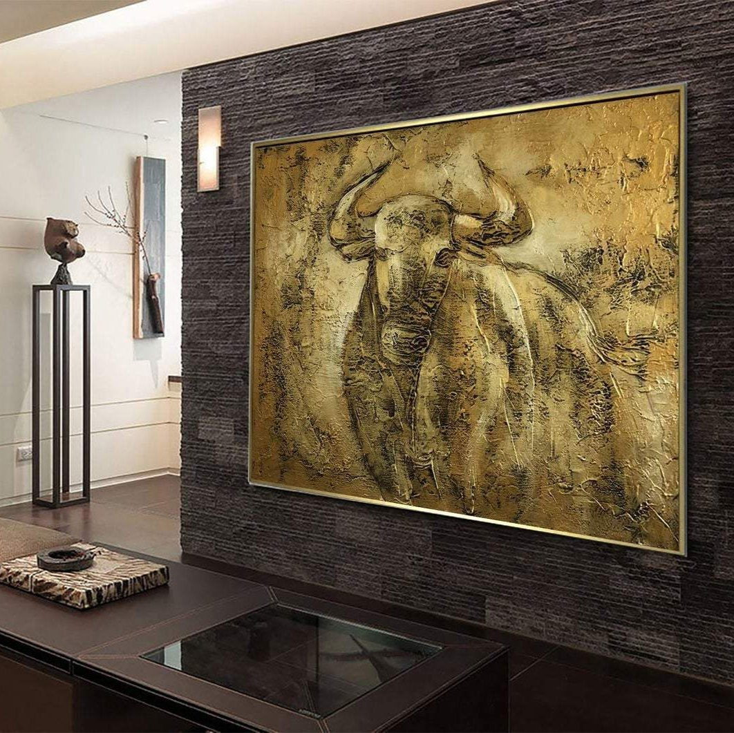 Large Painting On Canvas Original Abstract Bull Painting Gold Painting Modern Wall Art Framed Wall Art | GOLDEN OX - Trend Gallery Art | Original Abstract Paintings