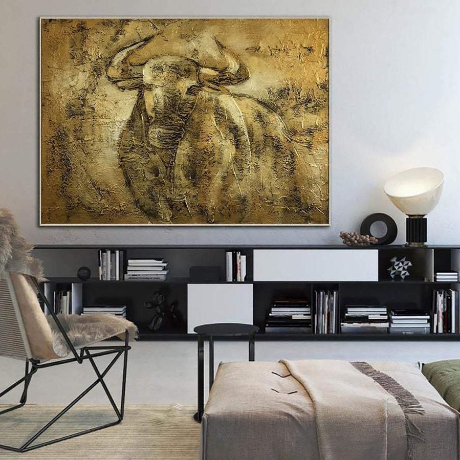 Large Painting On Canvas Original Abstract Bull Painting Gold Painting Modern Wall Art Framed Wall Art | GOLDEN OX - Trend Gallery Art | Original Abstract Paintings