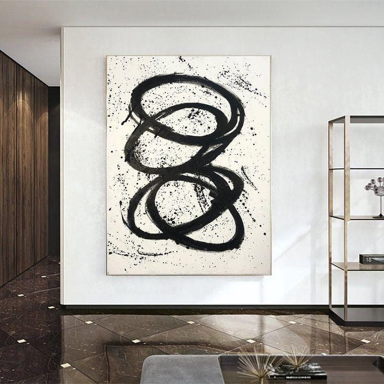 Huge Wall Art Black And White Abstract Painting Circle Fine Art On Canvas | STAYING TUNED - Trend Gallery Art | Original Abstract Paintings