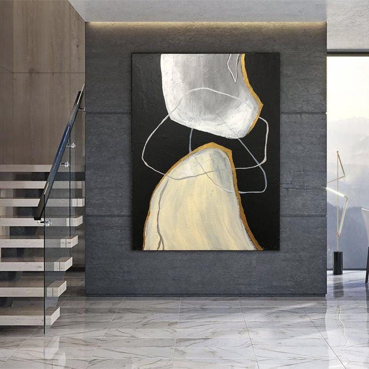 Large Abstract Black Painting Oversize Beige On Canvas Gray Wall Art | SPIRITS CHASE - Trend Gallery Art | Original Abstract Paintings