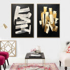 Black Fine Art On Canvas Modern Wall Art Set Of 2 Paintings Gold and White | BREATHING - Trend Gallery Art | Original Abstract Paintings