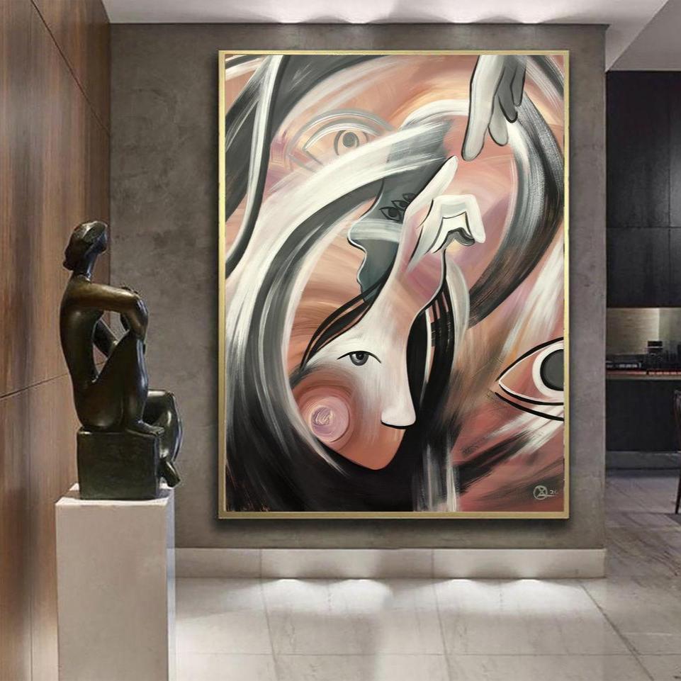 Large Framed Art Figurative Art Abstract Painting On Canvas Original Artwork Grey Acrylic | SOUL MAGIC - Trend Gallery Art | Original Abstract Paintings