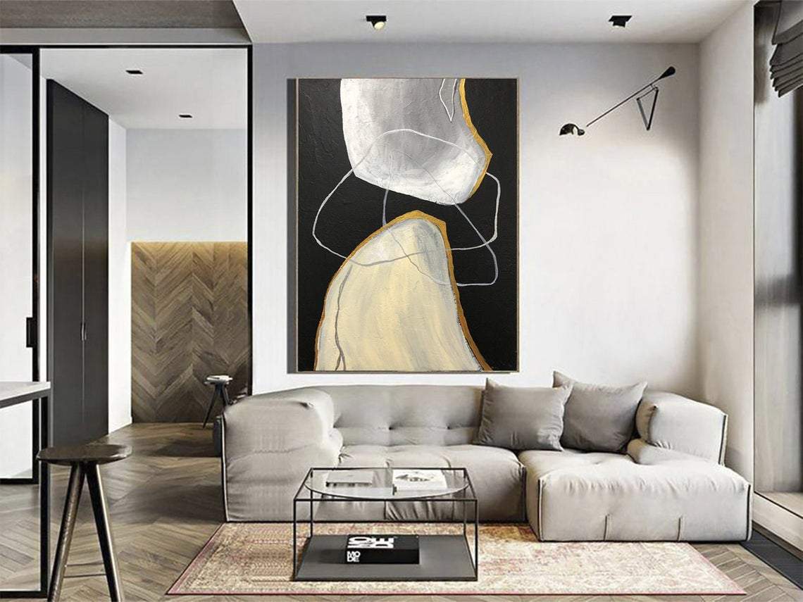 Large Abstract Black Painting Oversize Beige On Canvas Gray Wall Art | SPIRITS CHASE - Trend Gallery Art | Original Abstract Paintings