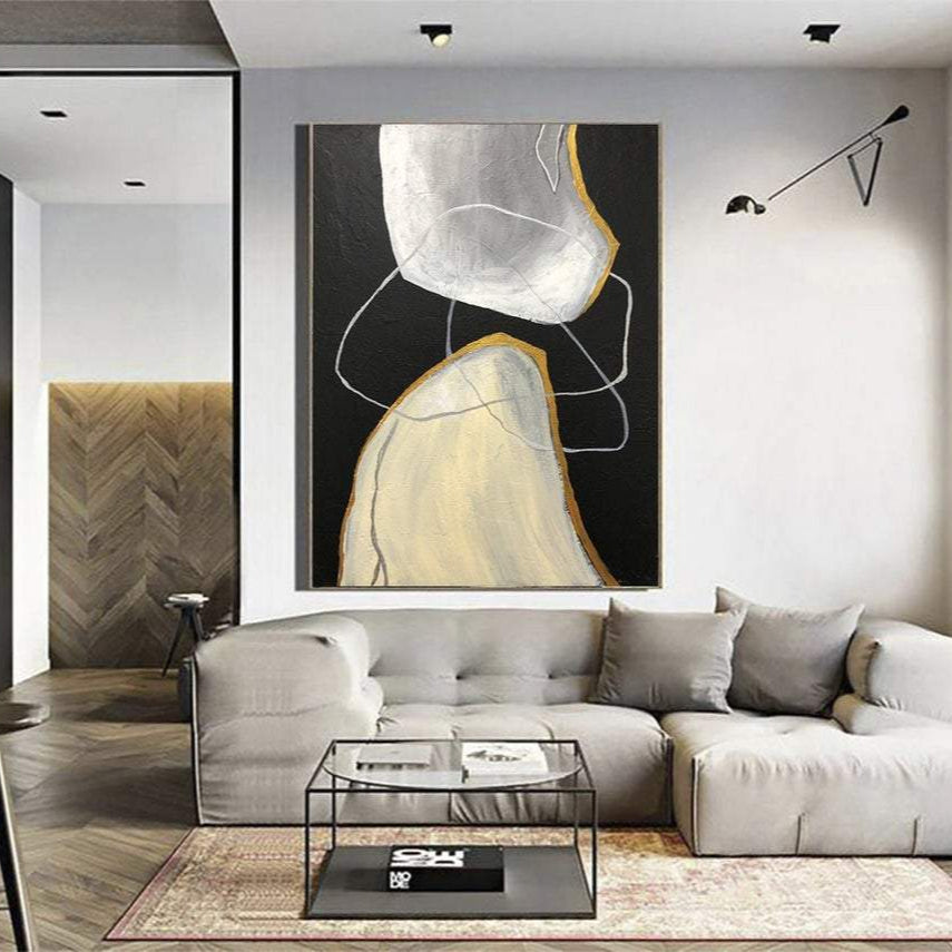 Large Abstract Black Painting Oversize Beige On Canvas Gray Wall Art | SPIRITS CHASE - Trend Gallery Art | Original Abstract Paintings