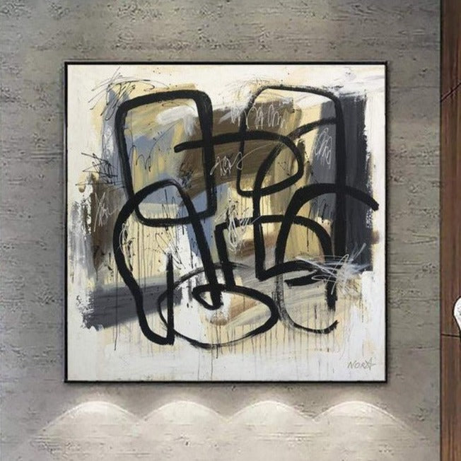 Large Beige Oil Painting On Canvas Modern Wall Art Abstract Fine Art Contemporary Wall Decor | MEETING OF TWO STRANGERS - Trend Gallery Art | Original Abstract Paintings