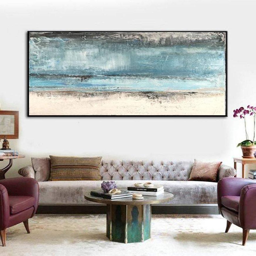 Extra Large Abstract Seaside Paintings On Canvas Modern Blue Landscape Painting Handmade Fine Art Contemporary Painting | SEA BEACH - Trend Gallery Art | Original Abstract Paintings