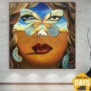 Surreal Painting Canvas Colorful Wall Art Dali Style Canvas Figurative Wall Art Abstract Woman Face Painting Luxury Wall Art | BUTTERFLY EFFECT 46"x46" - Trend Gallery Art | Original Abstract Paintings