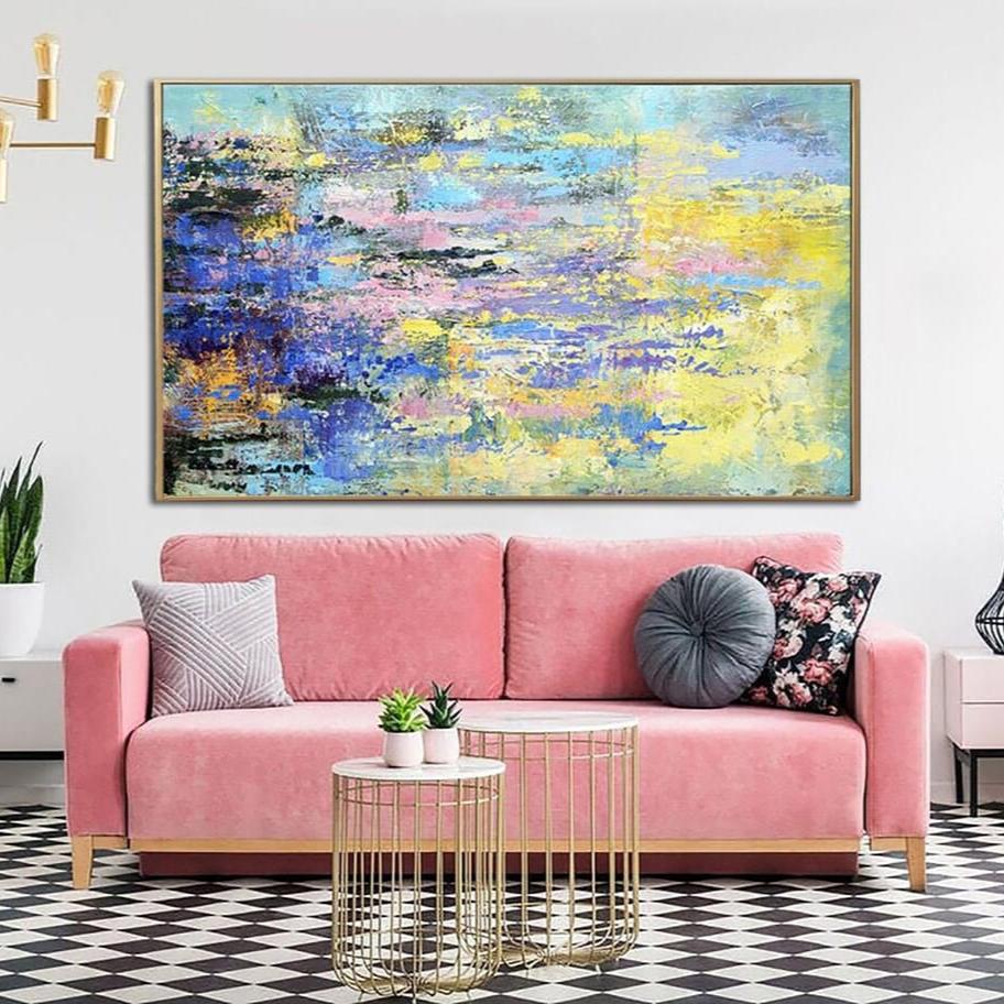 Abstract Painting in Lilac, Yellow and Light Blue | LILY POND - Trend Gallery Art | Original Abstract Paintings