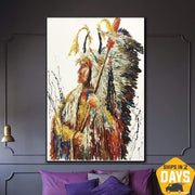 Large Original Abstract Indian Painting Native American Paintings On Canvas Human Oil Abstract Painting Fine Wall Art | INDIAN CHIEF 28"x20"