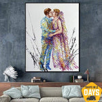Original Abstract Canvas Romantic Painting Loving Couple Modern Contemporary Wall Art Oil Painting Creative Art |  WEDDING KISS 24"x20"