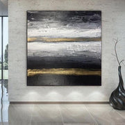 Square Black And White Original Artwork Abstract Canvas Modern Wall Art Gold Decor On Canvas Oil Abstract Artwork | GOLD ROAD - Trend Gallery Art | Original Abstract Paintings