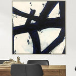 Large Original Black And White Abstract Paintings On Canvas Franz Kline style Modern Wall Decor | BLUE DARK
