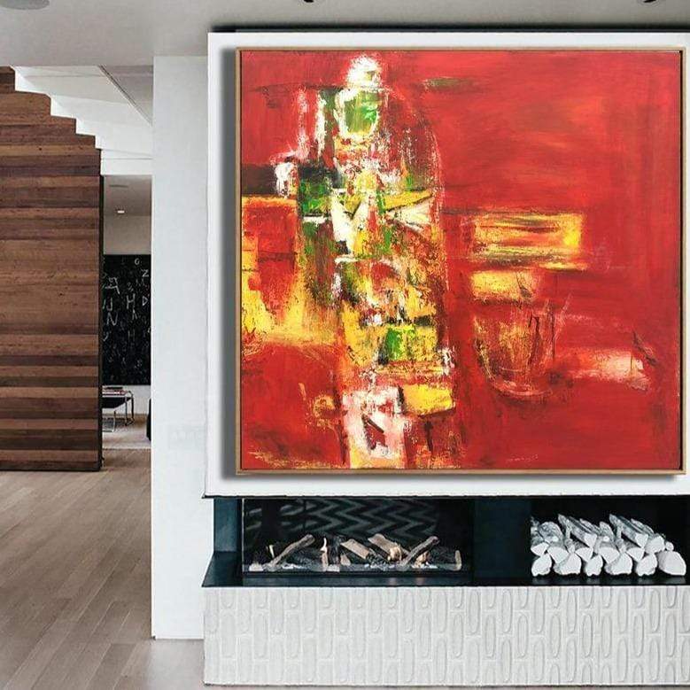 Large Abstract Painting On Canvas Red Painting Contemporary Painting | LOVE PATH 32"x32" - Trend Gallery Art | Original Abstract Paintings