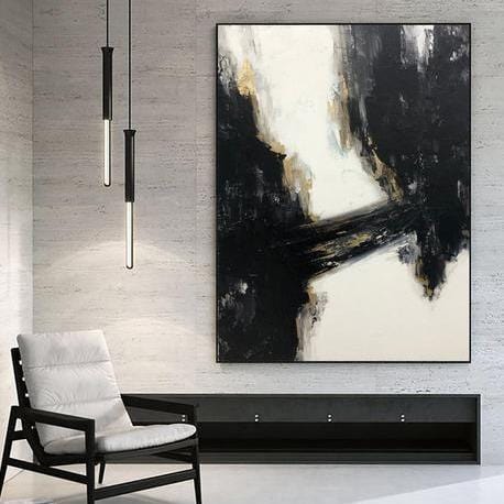 Oversized Wall Art Canvas Modern Wall Art Black And White Painting Gold Leaf Art Fine Art Painting | GOLDEN BRIDGE - Trend Gallery Art | Original Abstract Paintings