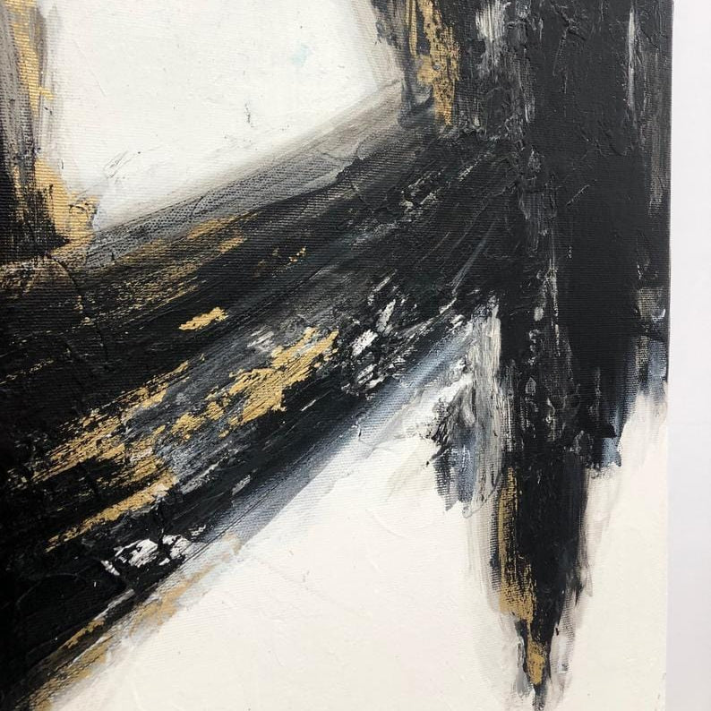 Oversized Wall Art Canvas Modern Wall Art Black And White Painting Gold Leaf Art Fine Art Painting | GOLDEN BRIDGE - Trend Gallery Art | Original Abstract Paintings