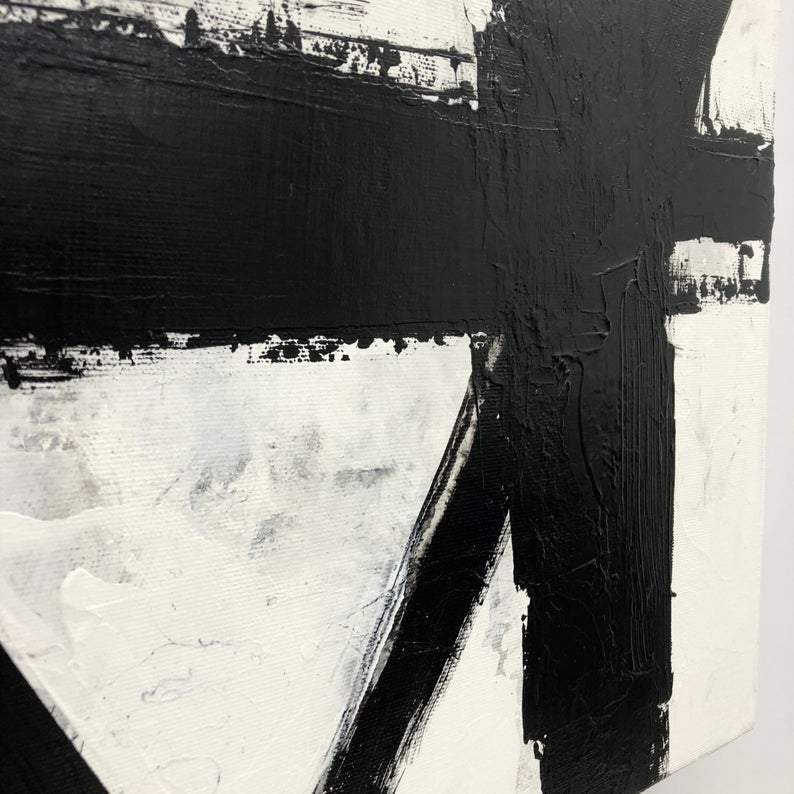 Large Framed Canvas Black White Oil Painting Line Wall Art Franz Kline style Canvas Artwork Texture Painting | MANHATTAN - Trend Gallery Art | Original Abstract Paintings